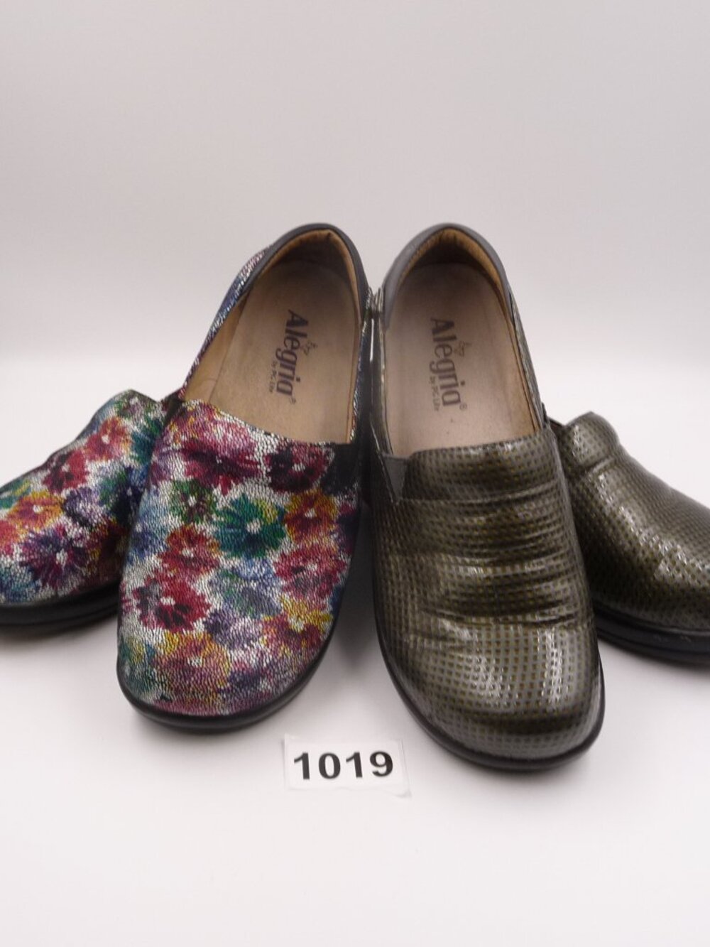 Alegria Women’s Slip-On Clogs – 2 Pairs - Floral & Olive/Gray-Green – Size 39